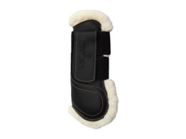 Sheepskin leather tendon boots hook loop black