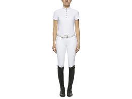 Pleated s/sjers Comp polo women white L